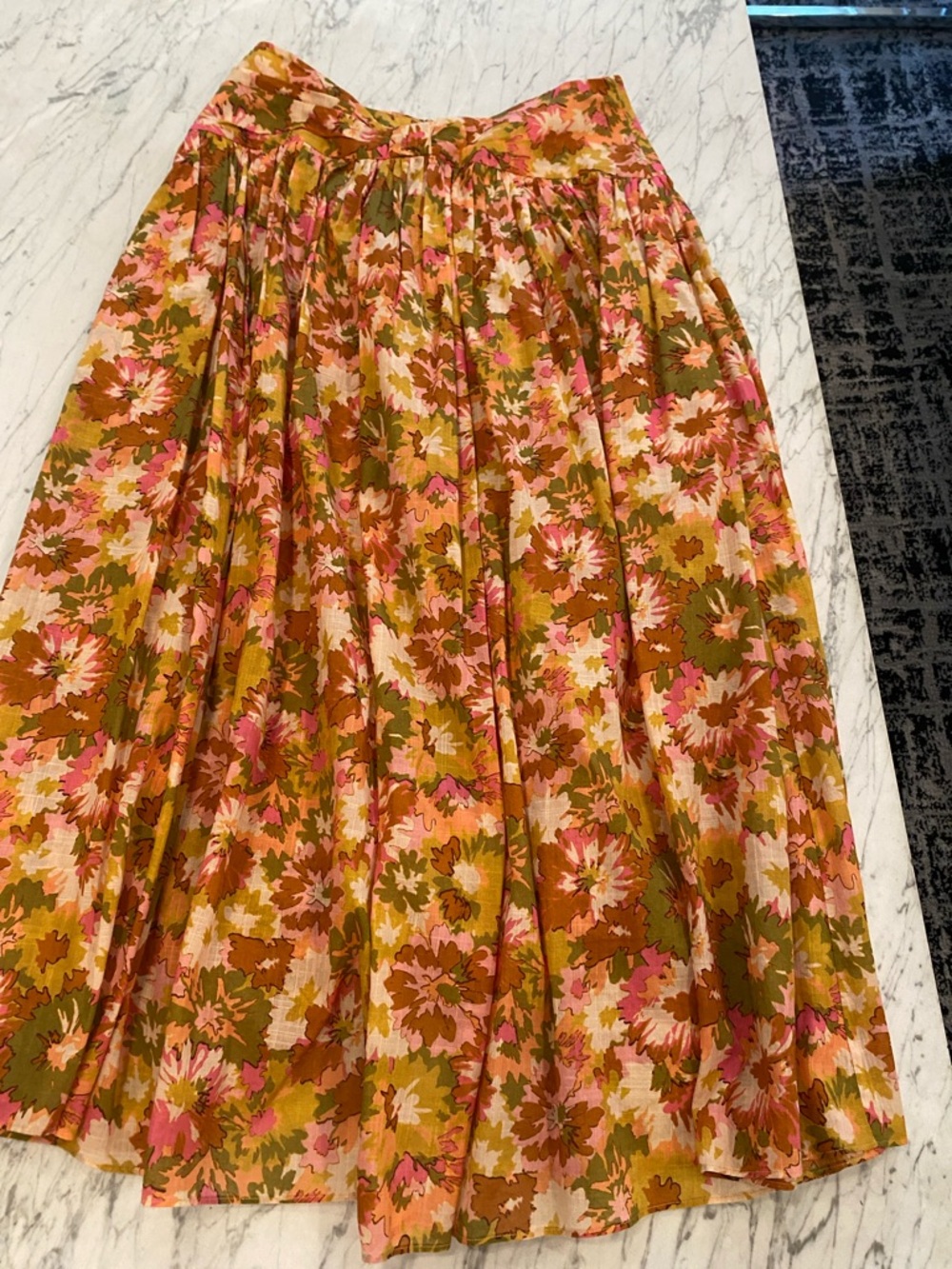 Zimmermann Floral Circle Skirt in Olive, Pink & Brown